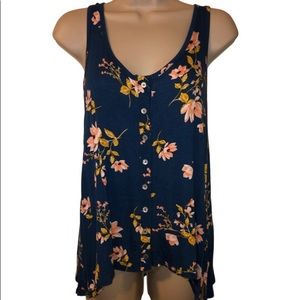 Tank Top Hi-Lo Blouse Floral Buttons Sleeveless Size Medium